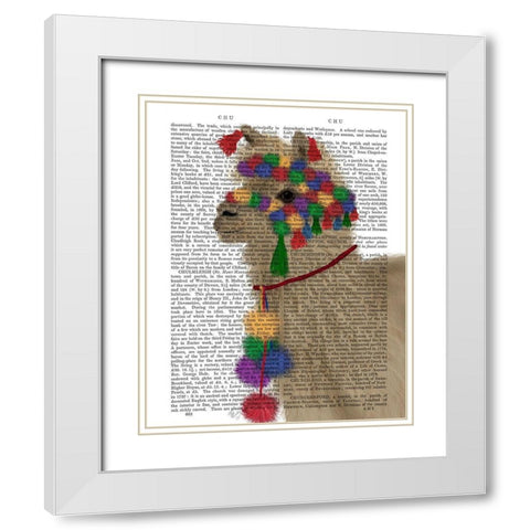 Llama Traditional 2, Portrait Book Print White Modern Wood Framed Art Print with Double Matting by Fab Funky