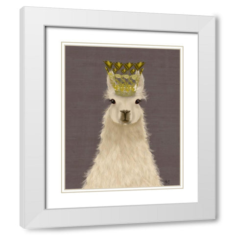 Llama Queen White Modern Wood Framed Art Print with Double Matting by Fab Funky