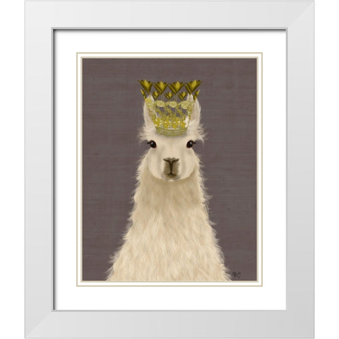 Llama Queen White Modern Wood Framed Art Print with Double Matting by Fab Funky