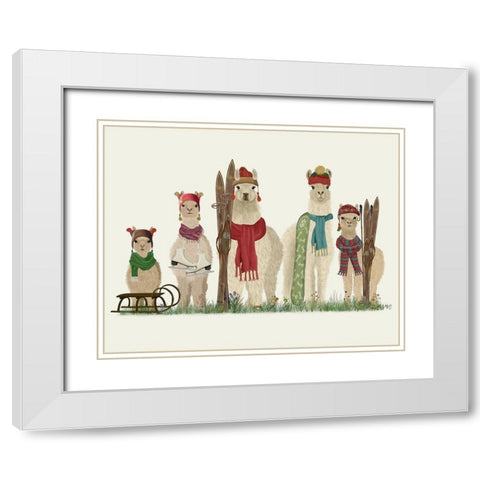 Llama Family Winter Sports White Modern Wood Framed Art Print with Double Matting by Fab Funky