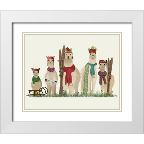 Llama Family Winter Sports White Modern Wood Framed Art Print with Double Matting by Fab Funky
