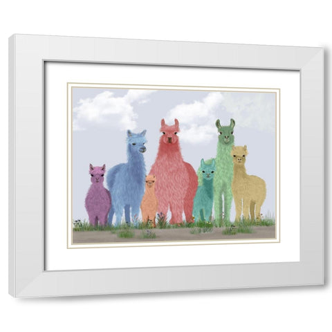 Llama Pastel Family White Modern Wood Framed Art Print with Double Matting by Fab Funky