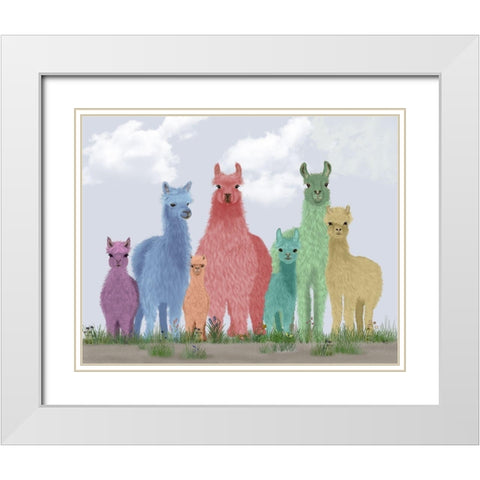 Llama Pastel Family White Modern Wood Framed Art Print with Double Matting by Fab Funky