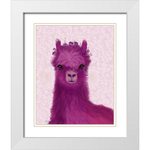 Llama Purple Meadow Flowers White Modern Wood Framed Art Print with Double Matting by Fab Funky
