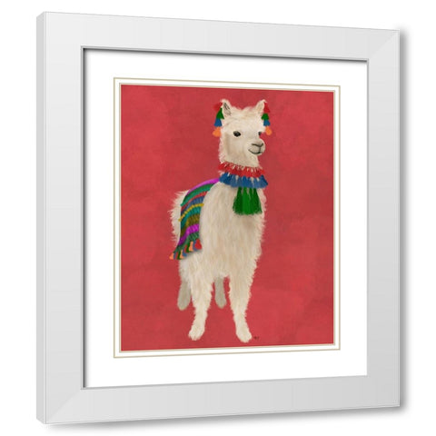Llama Traditional 1, Full White Modern Wood Framed Art Print with Double Matting by Fab Funky