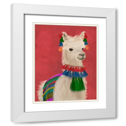 Llama Traditional 1, Portrait White Modern Wood Framed Art Print with Double Matting by Fab Funky