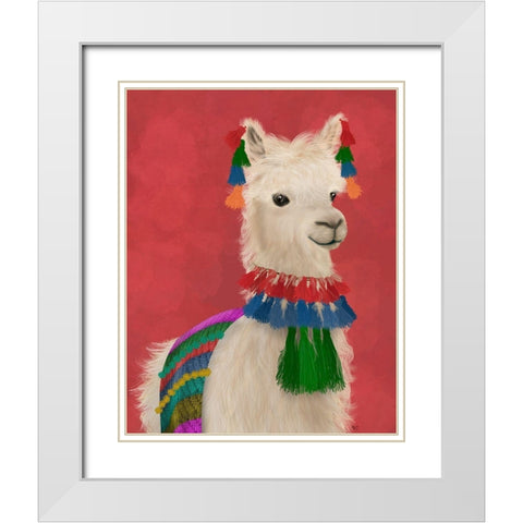 Llama Traditional 1, Portrait White Modern Wood Framed Art Print with Double Matting by Fab Funky