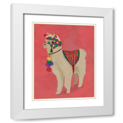 Llama Traditional 2, Full White Modern Wood Framed Art Print with Double Matting by Fab Funky