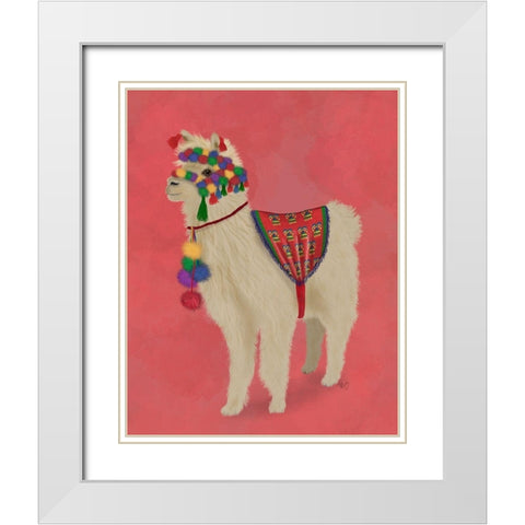 Llama Traditional 2, Full White Modern Wood Framed Art Print with Double Matting by Fab Funky