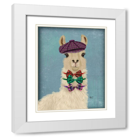 Llama Dapper White Modern Wood Framed Art Print with Double Matting by Fab Funky
