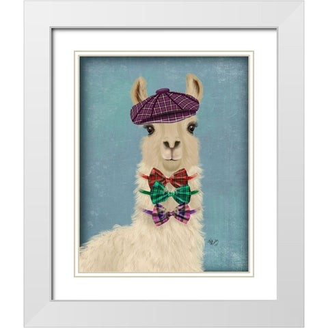 Llama Dapper White Modern Wood Framed Art Print with Double Matting by Fab Funky