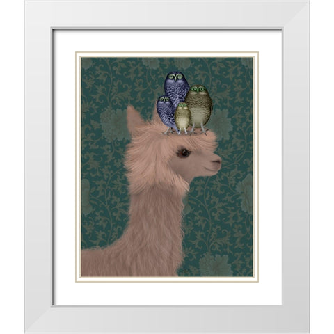 Llama Owls, Portrait White Modern Wood Framed Art Print with Double Matting by Fab Funky