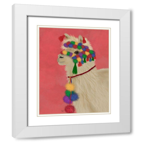 Llama Traditional 2, Portrait White Modern Wood Framed Art Print with Double Matting by Fab Funky