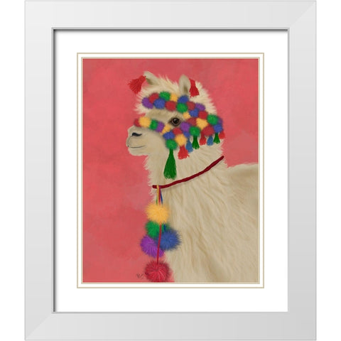Llama Traditional 2, Portrait White Modern Wood Framed Art Print with Double Matting by Fab Funky