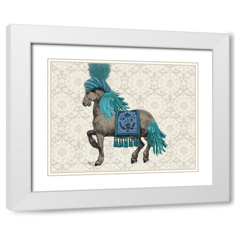 Niraj Horse, Blue White Modern Wood Framed Art Print with Double Matting by Fab Funky