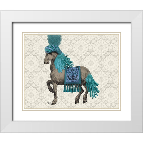 Niraj Horse, Blue White Modern Wood Framed Art Print with Double Matting by Fab Funky