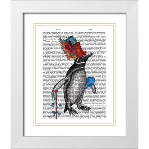 Penguin and Fish Hat Book Print White Modern Wood Framed Art Print with Double Matting by Fab Funky