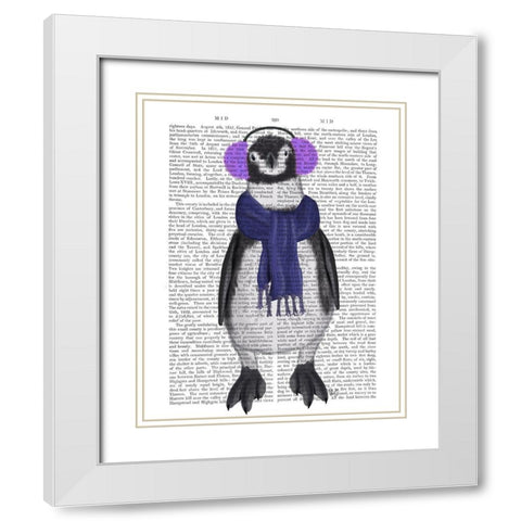 Penguin Ear Muffs Book Print White Modern Wood Framed Art Print with Double Matting by Fab Funky
