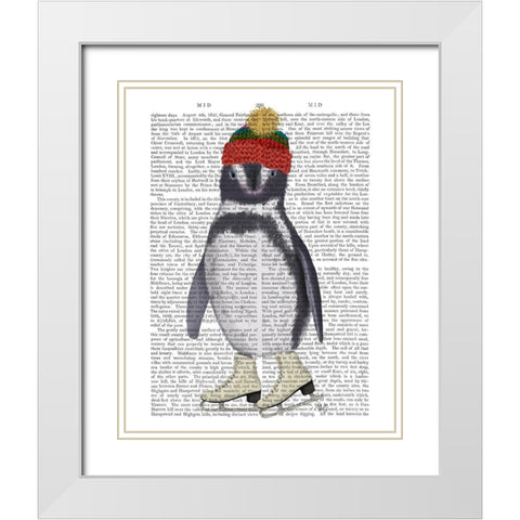 Penguin Ice Skating Book Print White Modern Wood Framed Art Print with Double Matting by Fab Funky