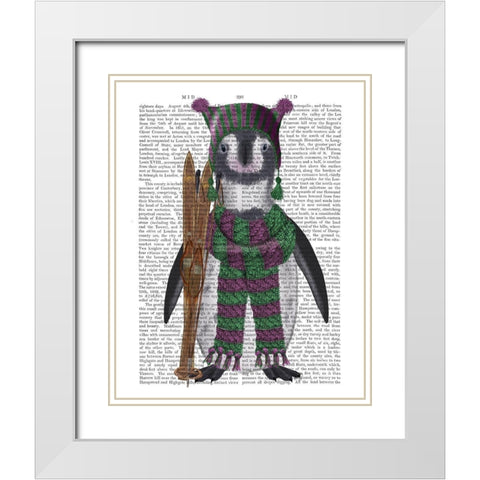 Penguin Skis Book Print White Modern Wood Framed Art Print with Double Matting by Fab Funky