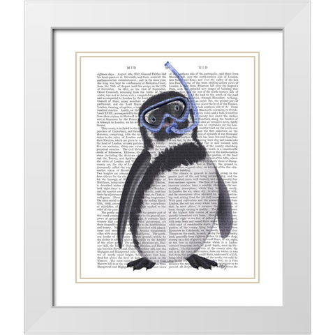 Penguin Snorkel Book Print White Modern Wood Framed Art Print with Double Matting by Fab Funky