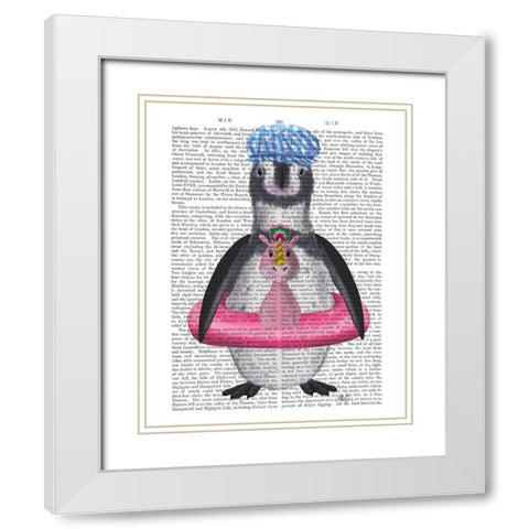 Penguin Unicorn Rubber Ring Book Print White Modern Wood Framed Art Print with Double Matting by Fab Funky
