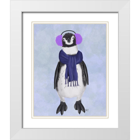 Penguin Ear Muffs White Modern Wood Framed Art Print with Double Matting by Fab Funky