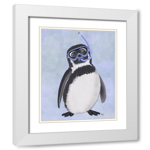 Penguin Snorkel White Modern Wood Framed Art Print with Double Matting by Fab Funky