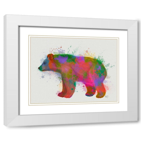 Bear Rainbow Splash 2 White Modern Wood Framed Art Print with Double Matting by Fab Funky