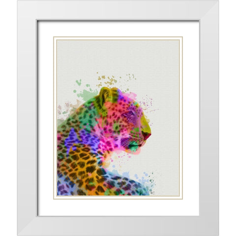 Leopard Rainbow Splash 1 White Modern Wood Framed Art Print with Double Matting by Fab Funky