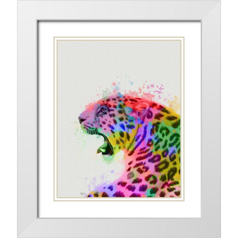 Leopard Rainbow Splash 2 White Modern Wood Framed Art Print with Double Matting by Fab Funky
