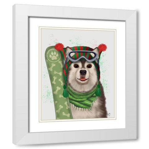 Husky Snowboard White Modern Wood Framed Art Print with Double Matting by Fab Funky