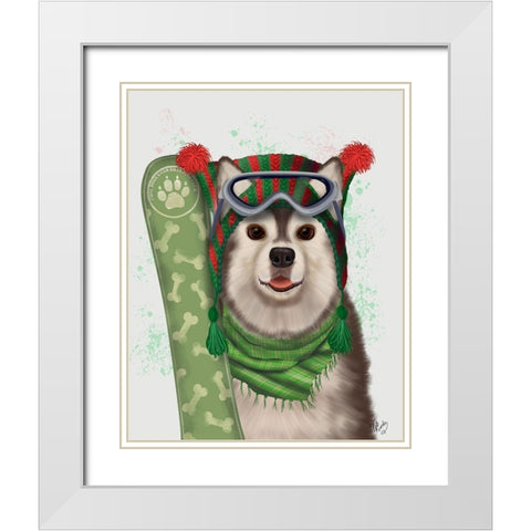 Husky Snowboard White Modern Wood Framed Art Print with Double Matting by Fab Funky