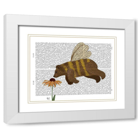 Bear Bee Book Print White Modern Wood Framed Art Print with Double Matting by Fab Funky