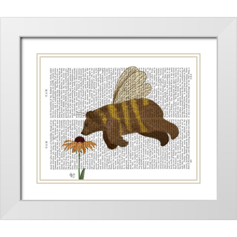 Bear Bee Book Print White Modern Wood Framed Art Print with Double Matting by Fab Funky
