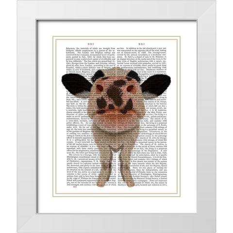 Nosey Cow 1 Book Print White Modern Wood Framed Art Print with Double Matting by Fab Funky