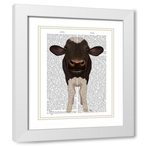 Nosey Cow 2 Book Print White Modern Wood Framed Art Print with Double Matting by Fab Funky