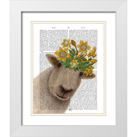 Sheep with Daffodil Crown Book Print White Modern Wood Framed Art Print with Double Matting by Fab Funky