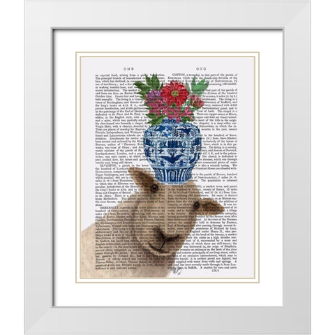 Sheep with Vase of Flowers Book Print White Modern Wood Framed Art Print with Double Matting by Fab Funky
