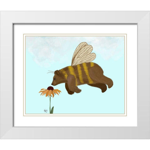 Bear Bee White Modern Wood Framed Art Print with Double Matting by Fab Funky