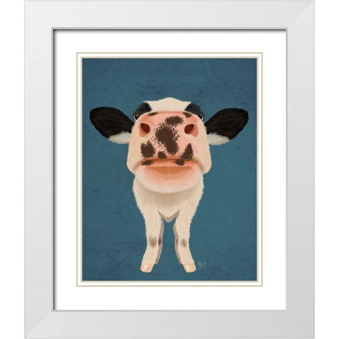 Nosey Cow 1 White Modern Wood Framed Art Print with Double Matting by Fab Funky