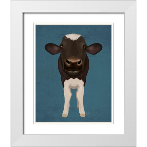 Nosey Cow 2 White Modern Wood Framed Art Print with Double Matting by Fab Funky
