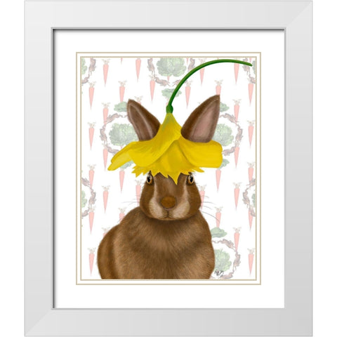 Daffodil Rabbit White Modern Wood Framed Art Print with Double Matting by Fab Funky