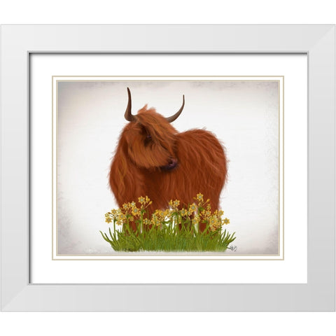 Highland Cow, Daffodil White Modern Wood Framed Art Print with Double Matting by Fab Funky
