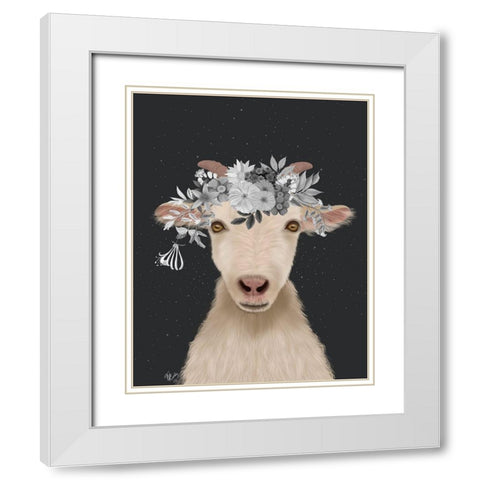 Goat 1, White Flowers White Modern Wood Framed Art Print with Double Matting by Fab Funky