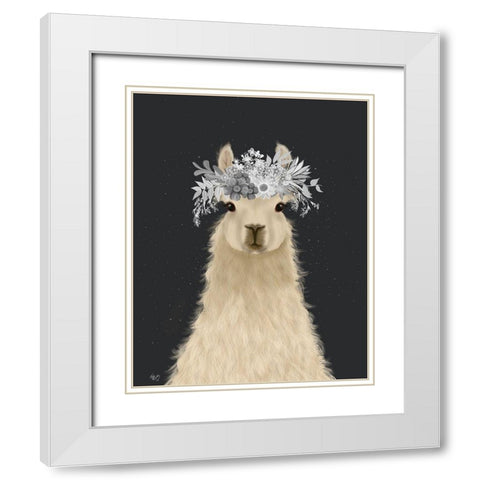 Llama White Flowers White Modern Wood Framed Art Print with Double Matting by Fab Funky