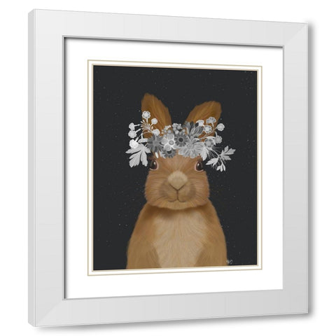 Rabbit, White Flowers White Modern Wood Framed Art Print with Double Matting by Fab Funky