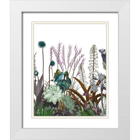 Wildflower Bloom, Snail Bird White Modern Wood Framed Art Print with Double Matting by Fab Funky