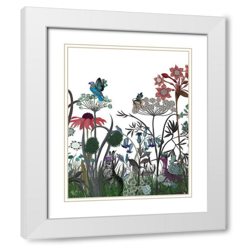 Wildflower Bloom, Rabbit White Modern Wood Framed Art Print with Double Matting by Fab Funky