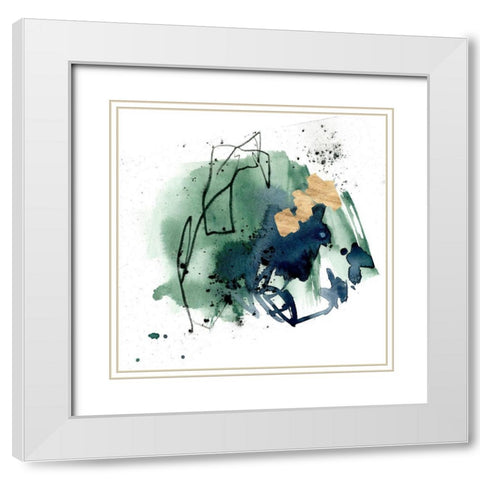 Green Splash Abstract II White Modern Wood Framed Art Print with Double Matting by Parker, Jennifer Paxton